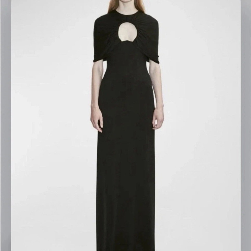 NEW $1895 Et Ochs Joy Ruched Capelet Gown Long Dress Black Size 10 NWT